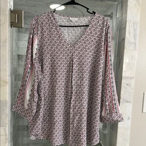 J. Jill Geometric V-Neck Blouse - Red and White